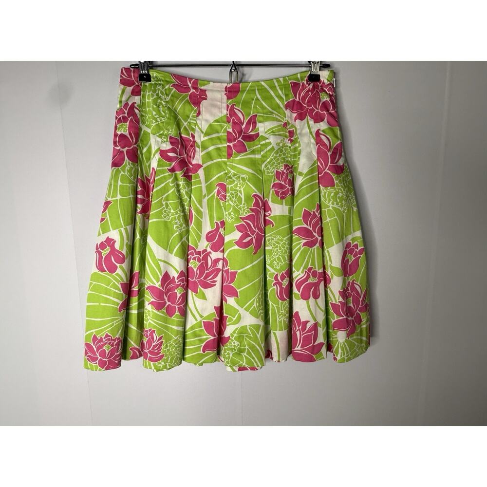 Vtg Lilly Pulitzer Sz 4 Ingrid Floral‎ Pleated Skirt Green Pink Tropical Preppy